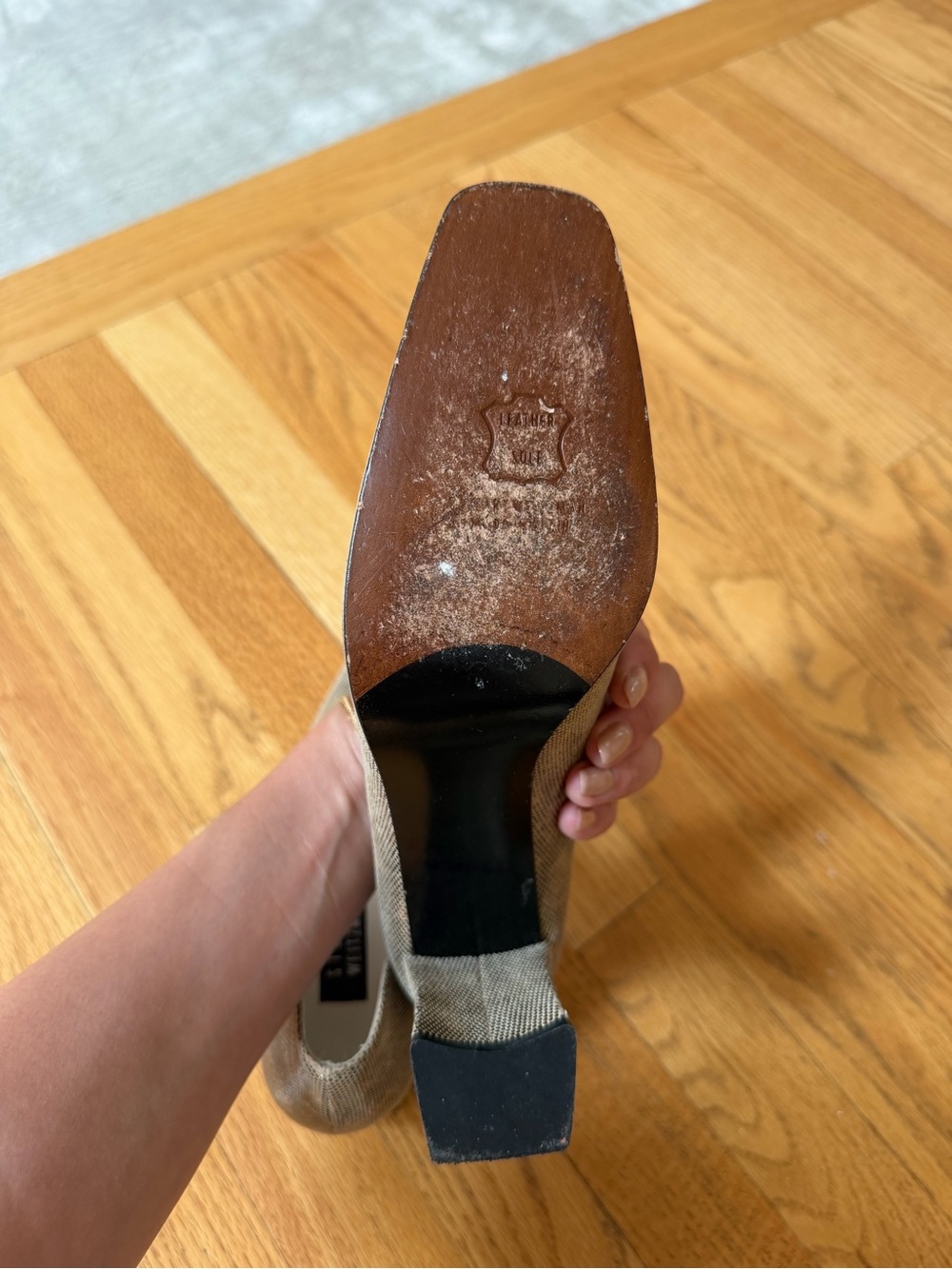 Stuart Weitzman Snakeskin Embossed Leather Block Heel Pumps - Picture 5 of 5